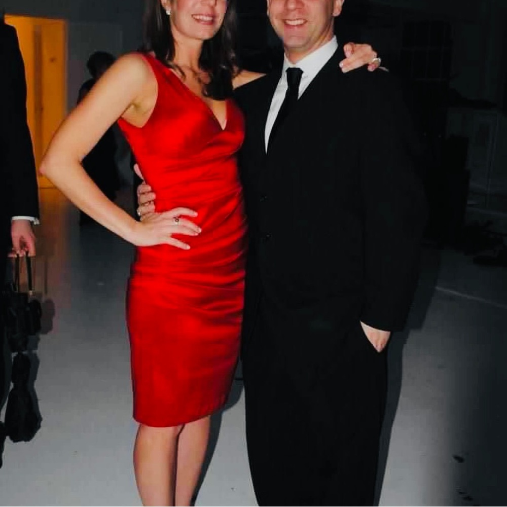 Caché Fiery Red Pleated Taffeta Dress Size 4